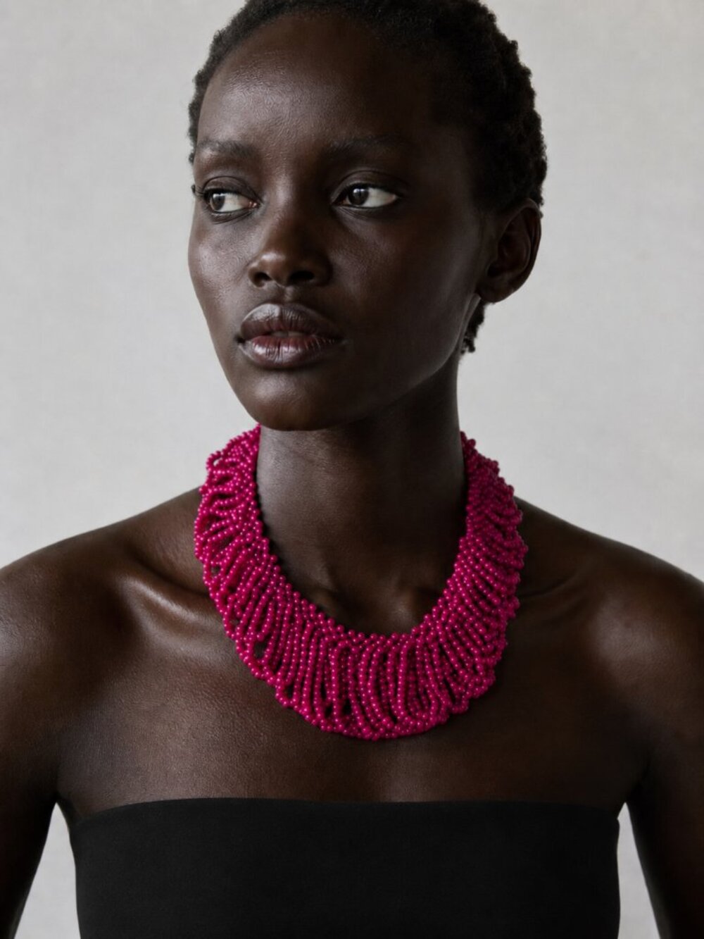 Vintage Hot Pink Seed Bead Woven Collar Necklace Statement Boho Art Avant Garde